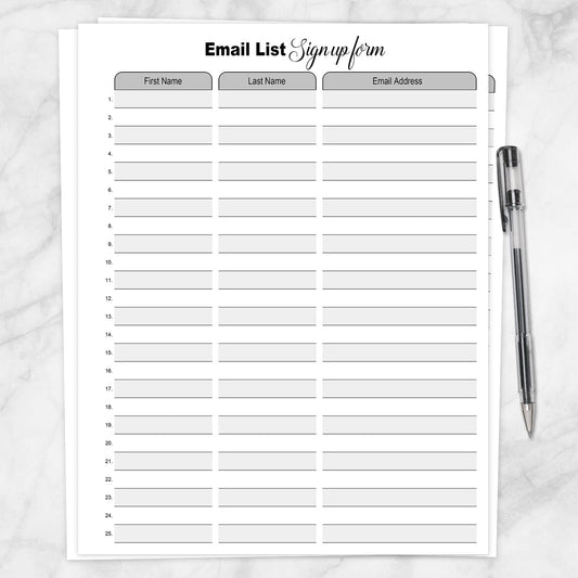 Printable Email List - Sign Up Form at Printable Planning.