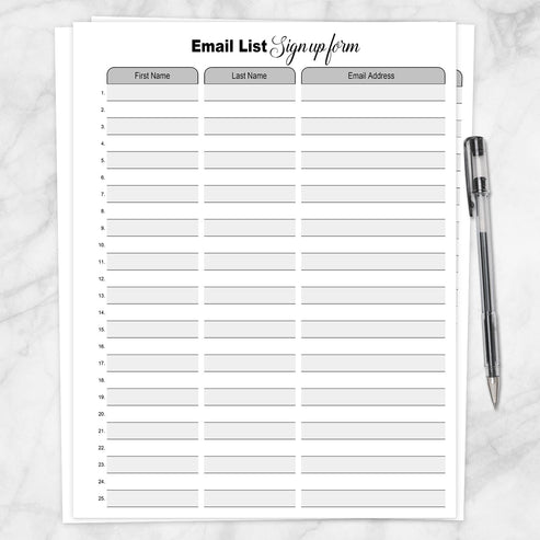 Email List Sign Up Form | Printable Contact Sheet PDF – Printable Planning