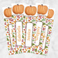 Printable Personalized Pumpkin and Leaves Bookmarks at Printable Planning. Example of 5 bookmarks.