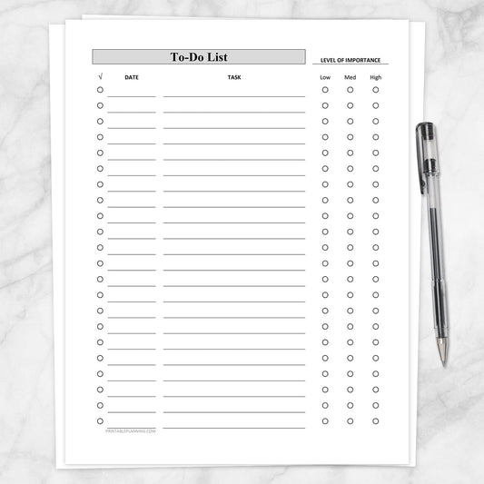 Printable Full Page To-Do List - Level of Importance Column at Printable Planning.