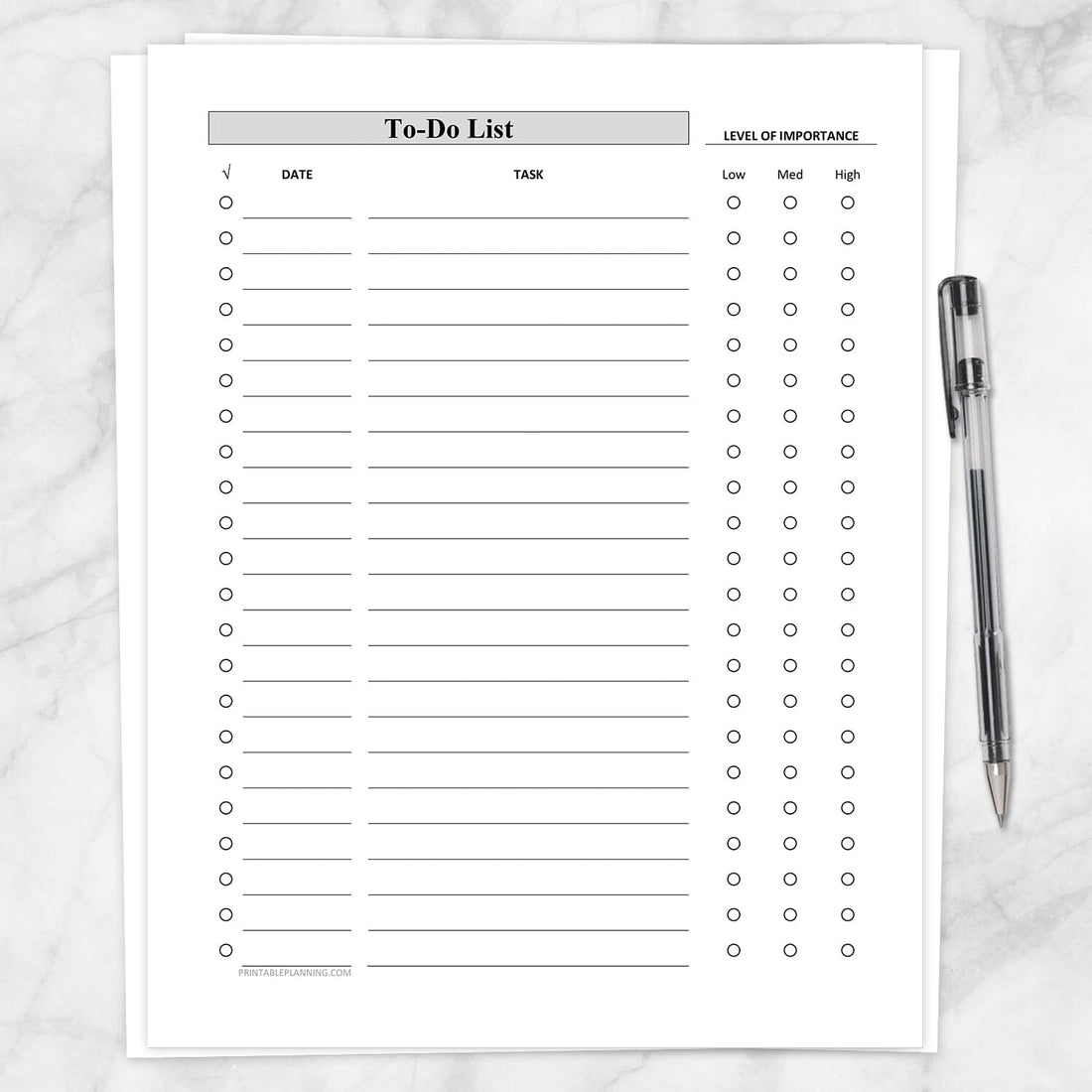 Full Page To-Do List with Level of Importance Column - Printable at ...