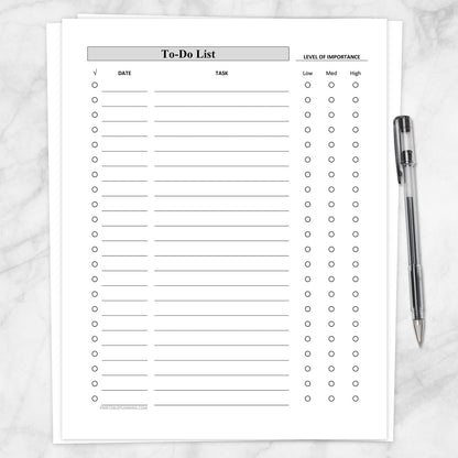 Printable Full Page To-Do List - Level of Importance Column at Printable Planning.