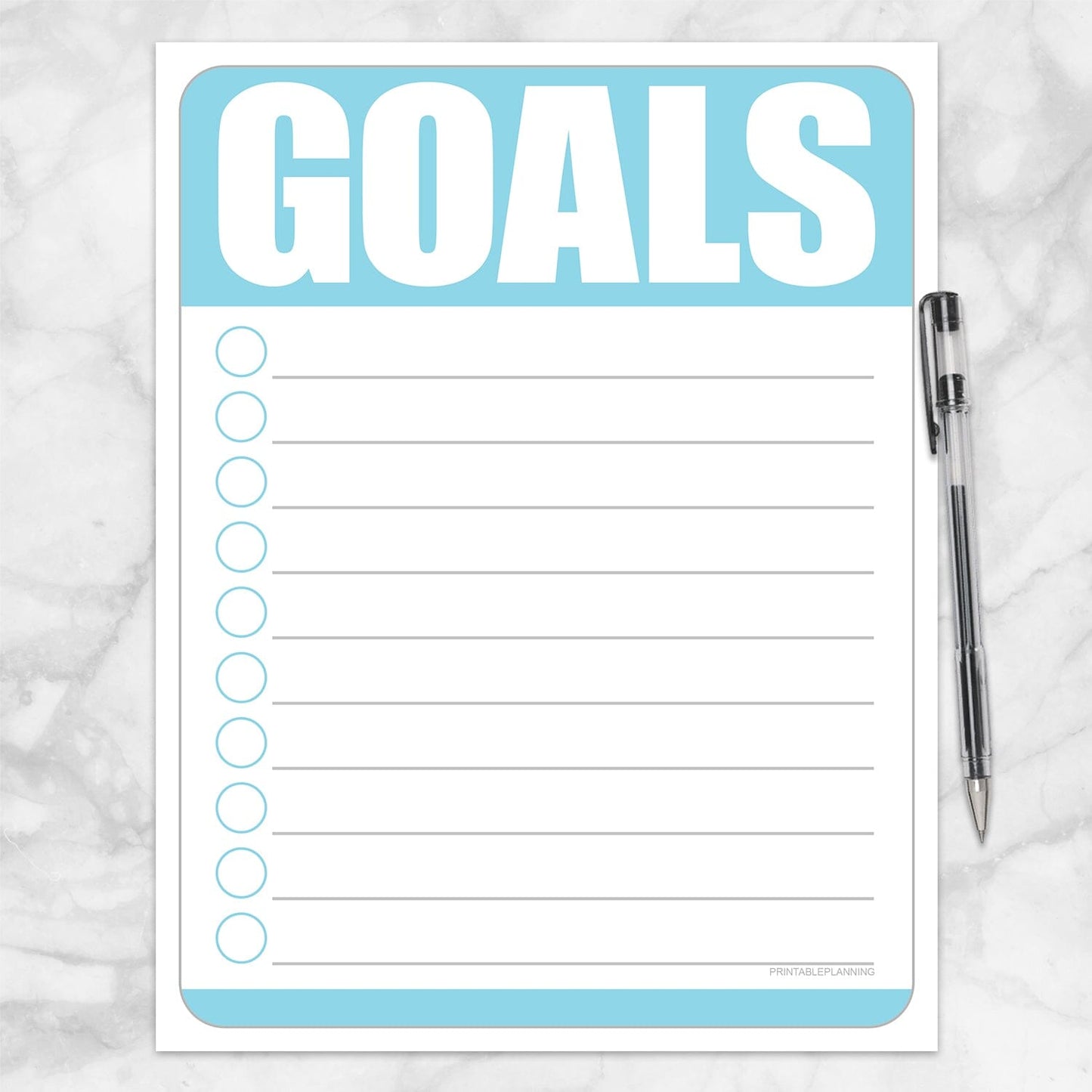 Printable Goals - Blue Full Page Checklist at Printable Planning.