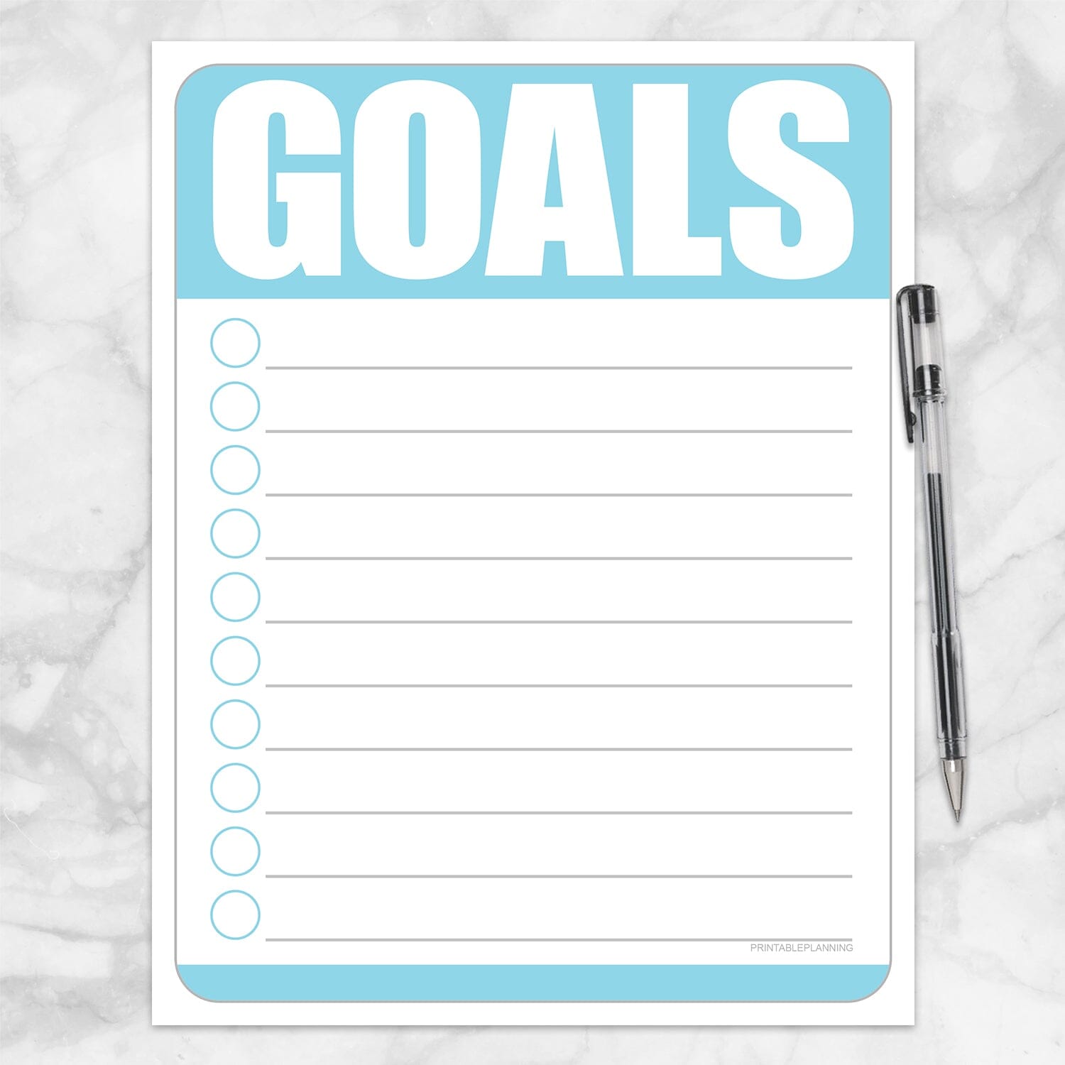 Printable Goals - Blue Full Page Checklist at Printable Planning.