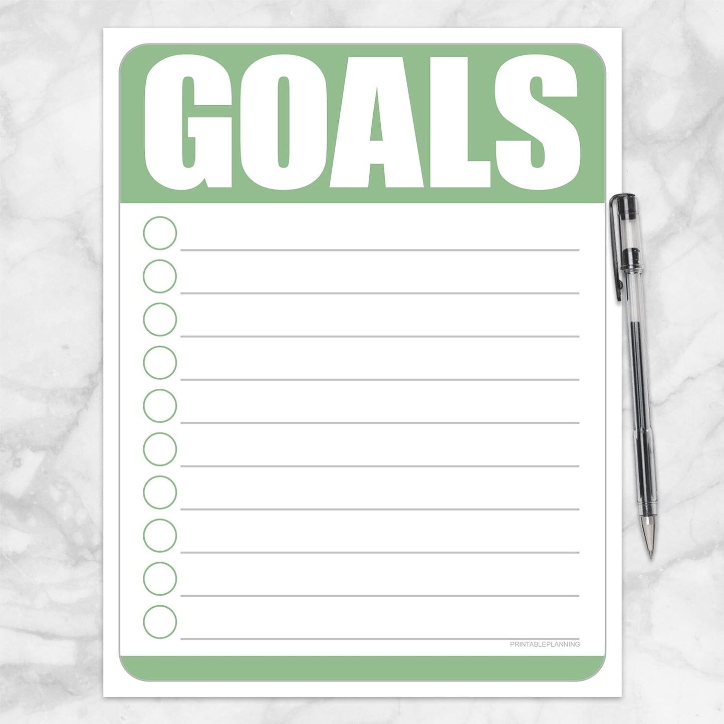 Printable Goals - Green Full Page Checklist at Printable Planning.