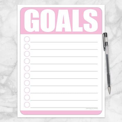 Printable Goals - Pink Full Page Checklist at Printable Planning.
