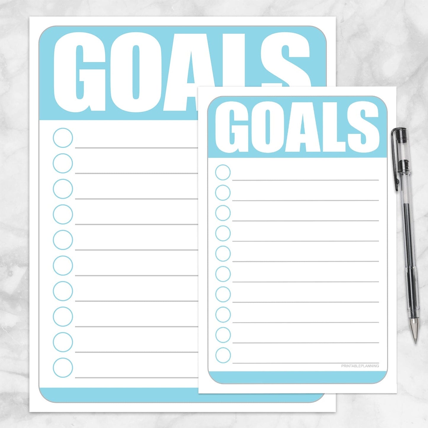 Printable Goals - Blue Full Page and Half Page Checklists at Printable Planning.