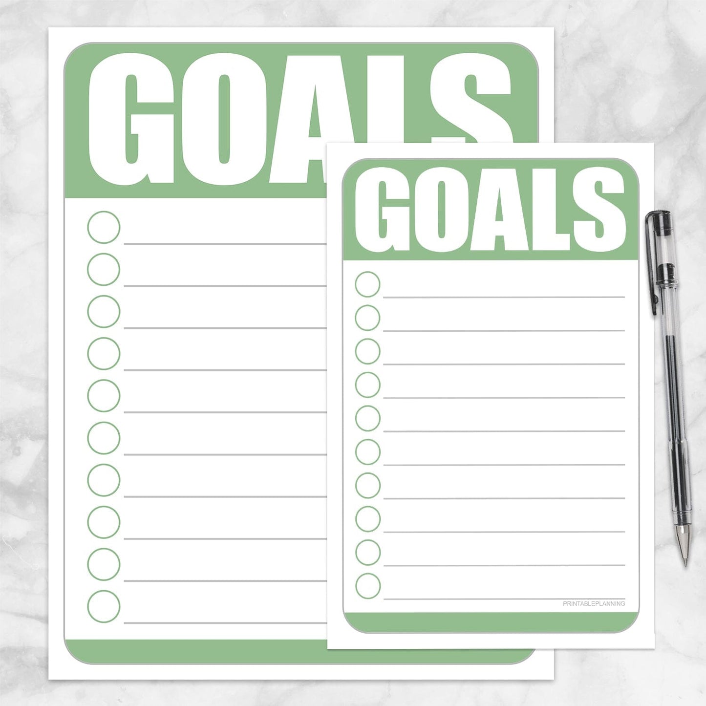 Printable Goals - Green Full Page and Half Page Checklists at Printable Planning.