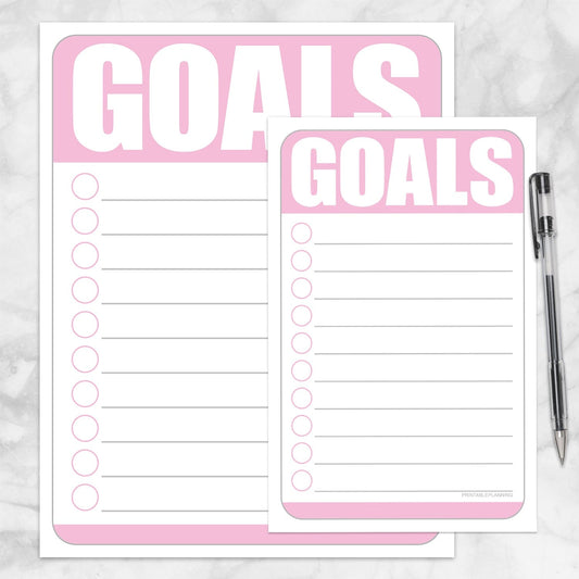 Printable Goals - Pink Full Page and Half Page Checklists at Printable Planning.