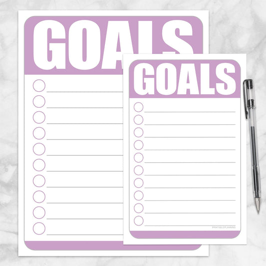 Printable Goals - Purple Full Page and Half Page Checklists at Printable Planning.