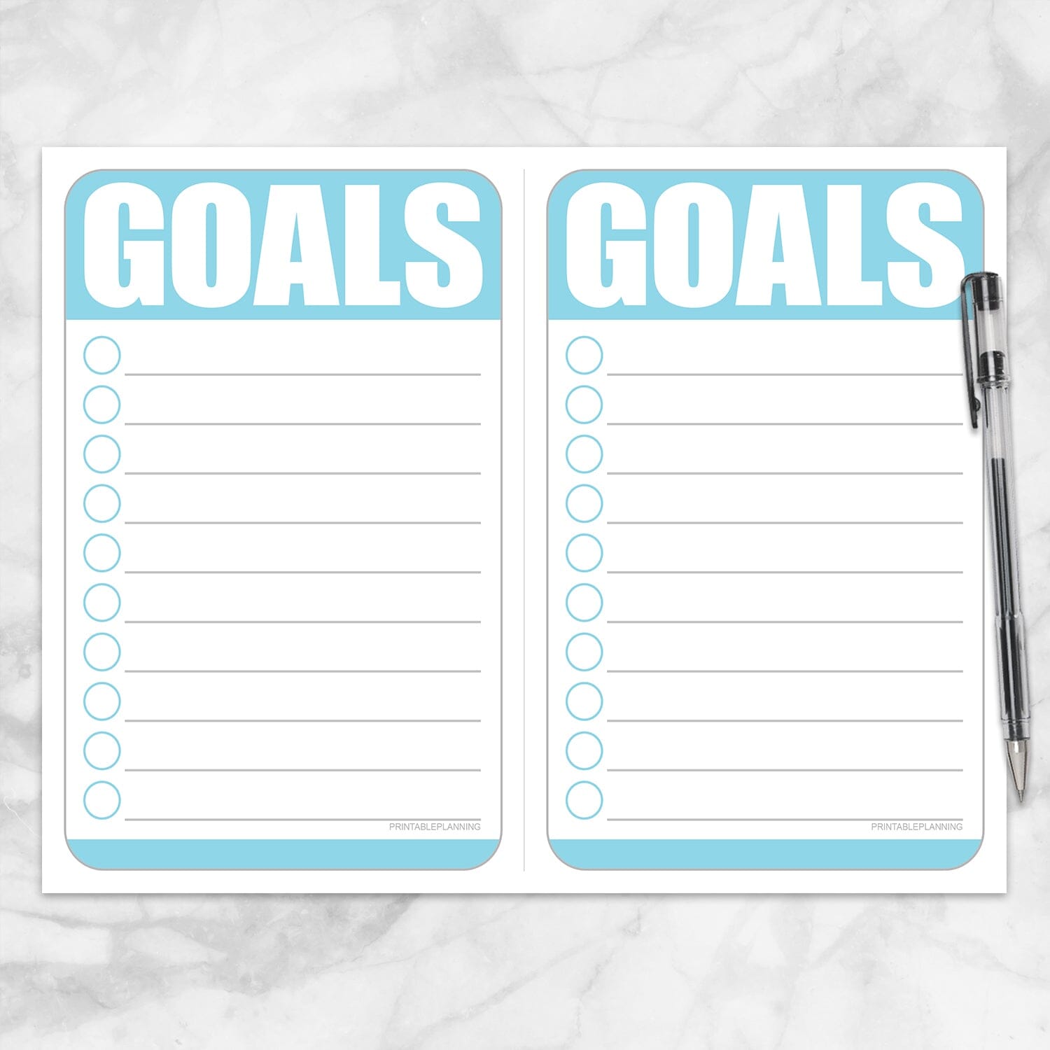 Printable Goals - Blue Sheet of two Half Page Checklists at Printable Planning.