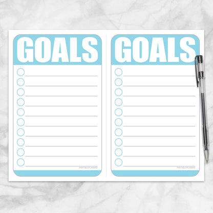 Printable Goals - Blue Sheet of two Half Page Checklists at Printable Planning.