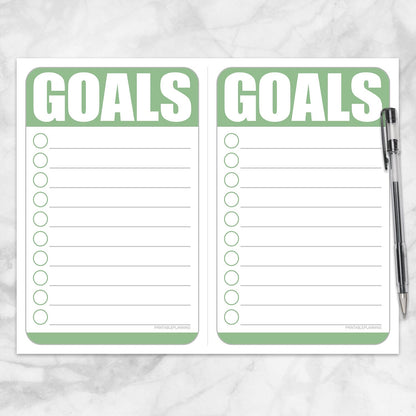 Printable Goals - two Green Half Page Checklists per sheet at Printable Planning.