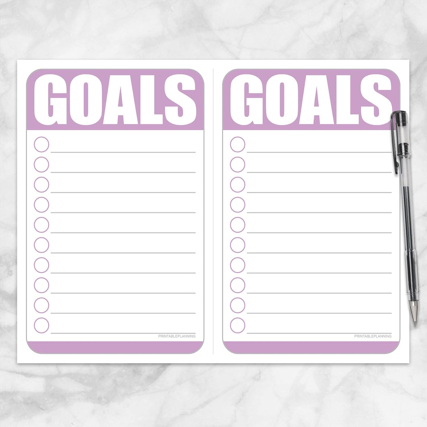 Printable Goals - Purple Sheet of two Half Page Checklists at Printable Planning.