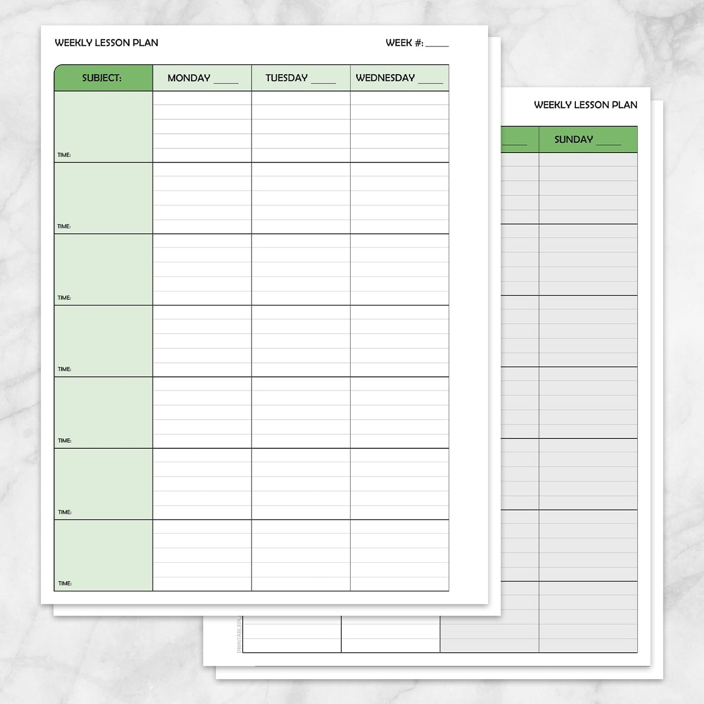 Printable Green Weekly Lesson Plan for Teachers, School Planning Pages at Printable Planning.