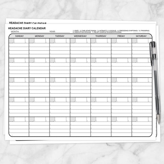 Printable Headache Diary Calendar at Printable Planning.