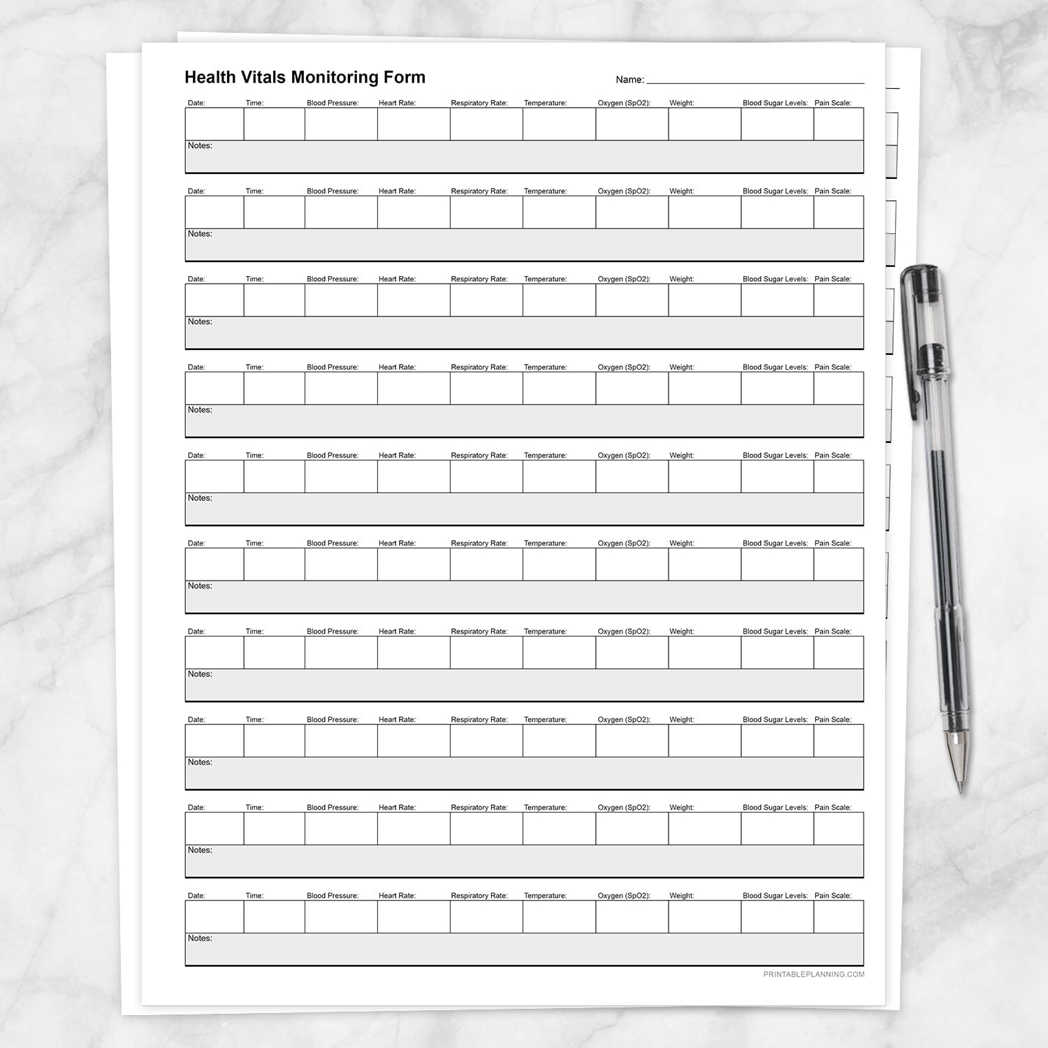 Health Vitals Monitoring Form | Printable Caregiver Vital Signs Log ...