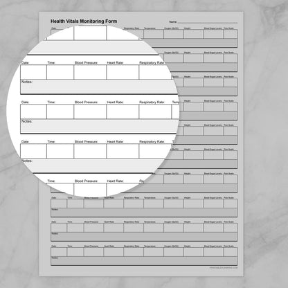 Zoomed left side of the health vitals monitoring form.
