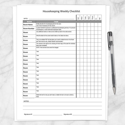 Printable Housekeeping Weekly Checklist - Cleaning Services Editable Room and Task List at Printable Planning.