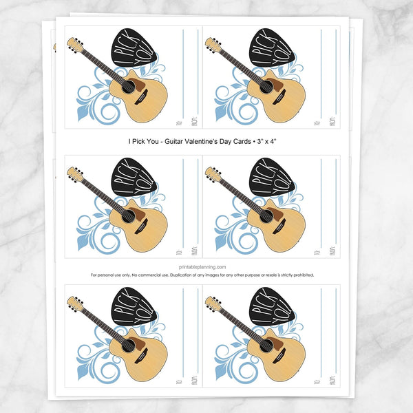 I Pick You Guitar Valentine's Day Cards - Printable at Printable ...