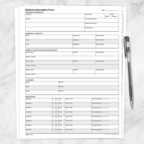 Printable Medical Information Form | Personal Health Record PDF ...