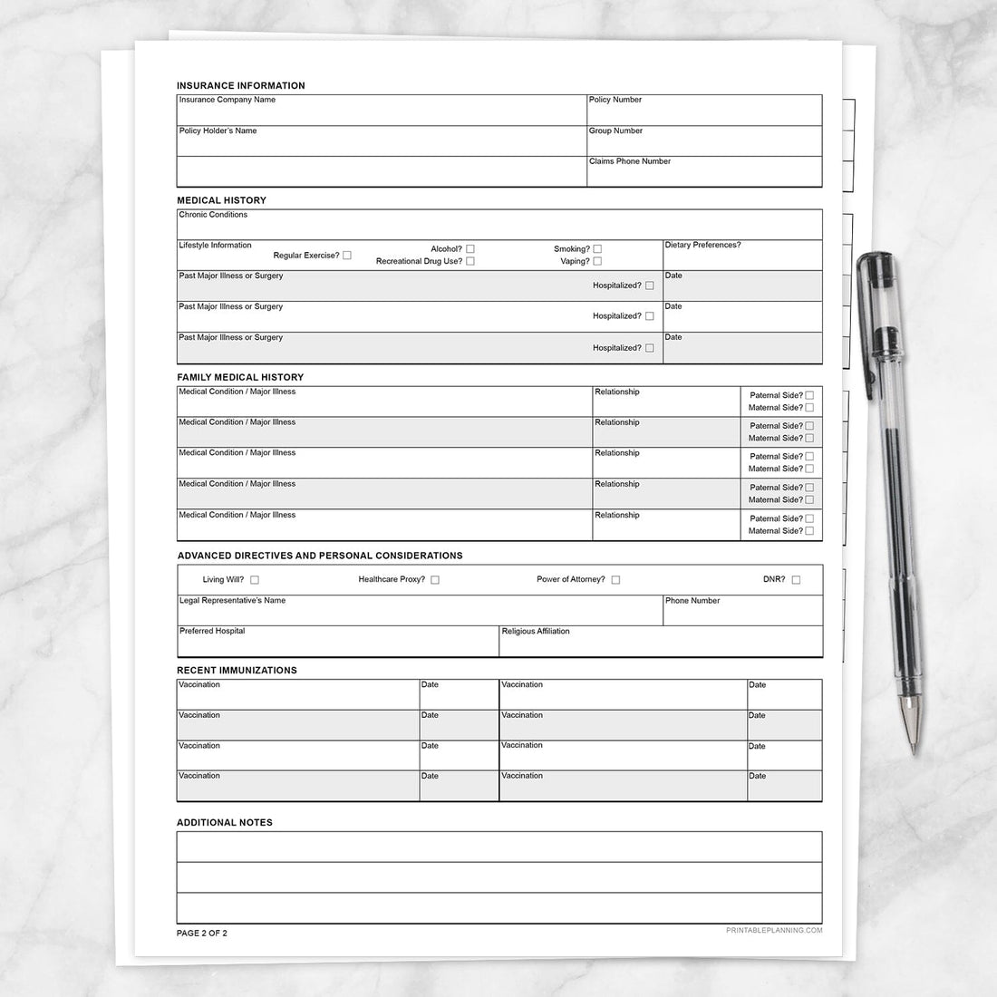 Basic Medical Information Form Medical Information Form Printable PDF | Personal Health Tracker ...