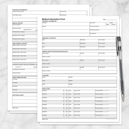 Printable Medical Information Form at Printable Planning. A comprehensive 2-page medical information form that you print yourself.