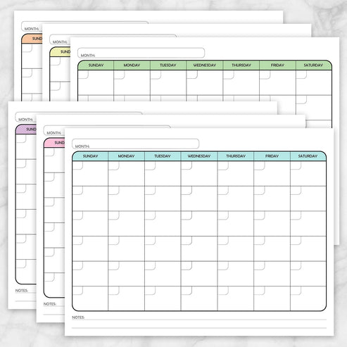 Modern Blank Monthly Calendar - 6 Full Page BUNDLE - Printable at ...