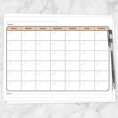 Printable Modern Orange Blank Monthly Calendar - Full Page at Printable Planning.