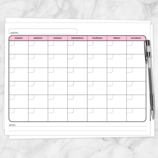 Modern Blank Monthly Calendar - Pink, Full Page - Printable at ...