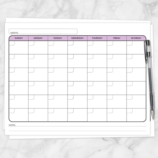 Printable Modern Blank Monthly Calendar - Purple, Full Page at Printable Planning.