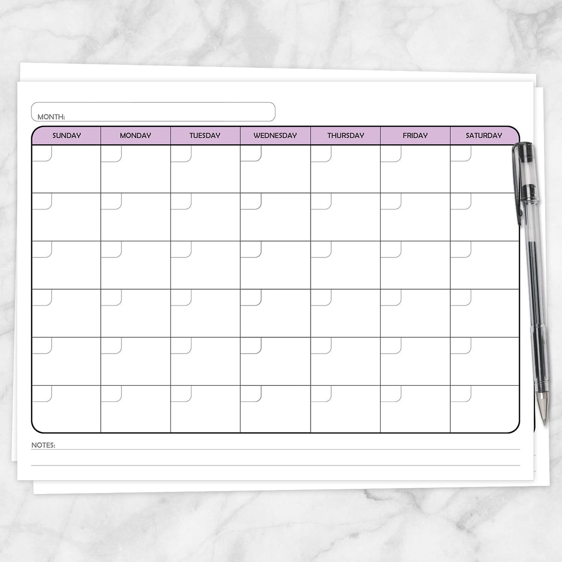 Modern Blank Monthly Calendar - Purple, Full Page - Printable at ...