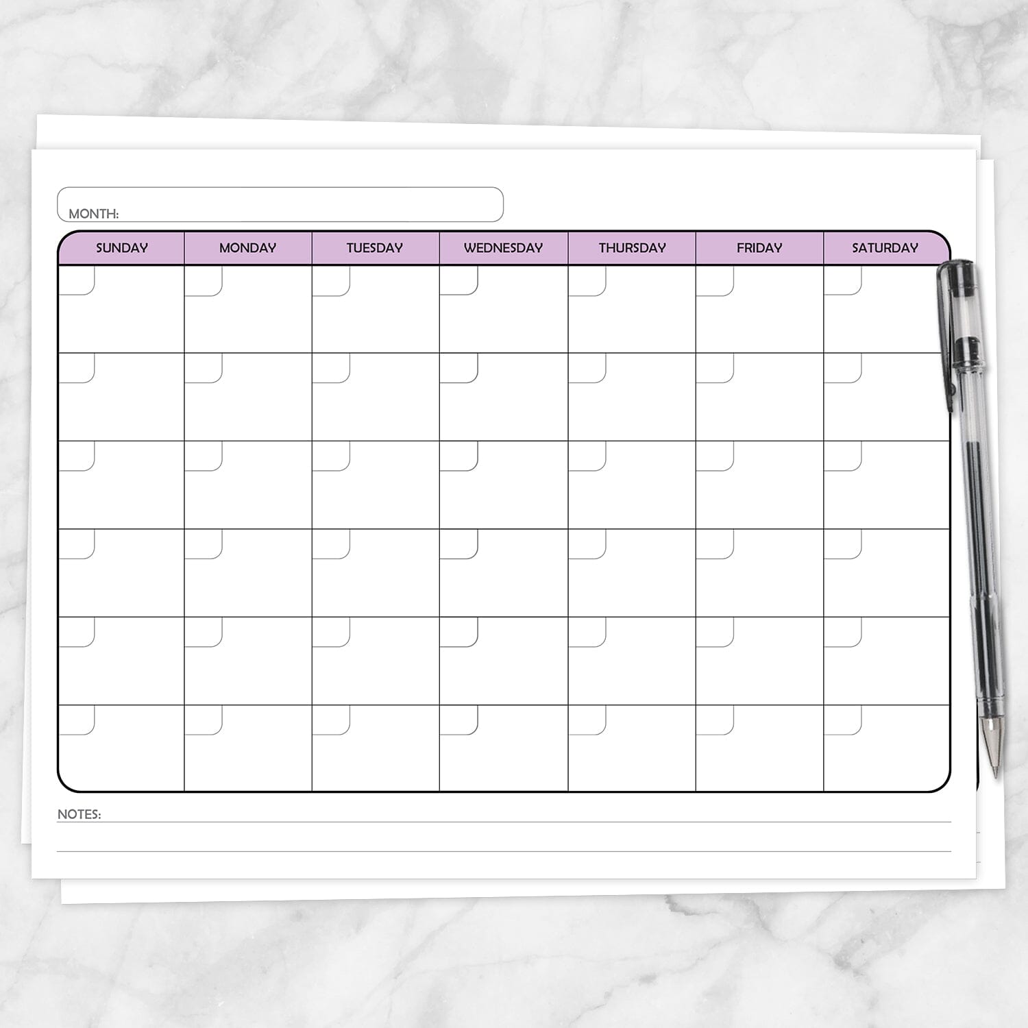 Printable Modern Purple Blank Monthly Calendar - Full Page at Printable Planning.