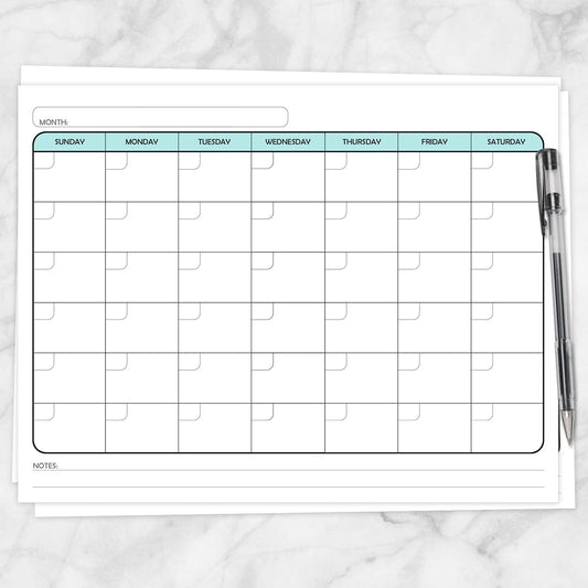 Printable Modern Blank Monthly Calendar - Teal, Full Page at Printable Planning.