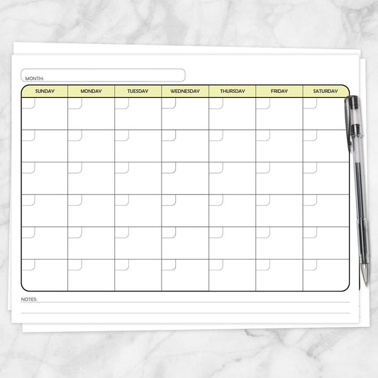 Printable Modern Blank Monthly Calendar - Yellow, Full Page at Printable Planning.