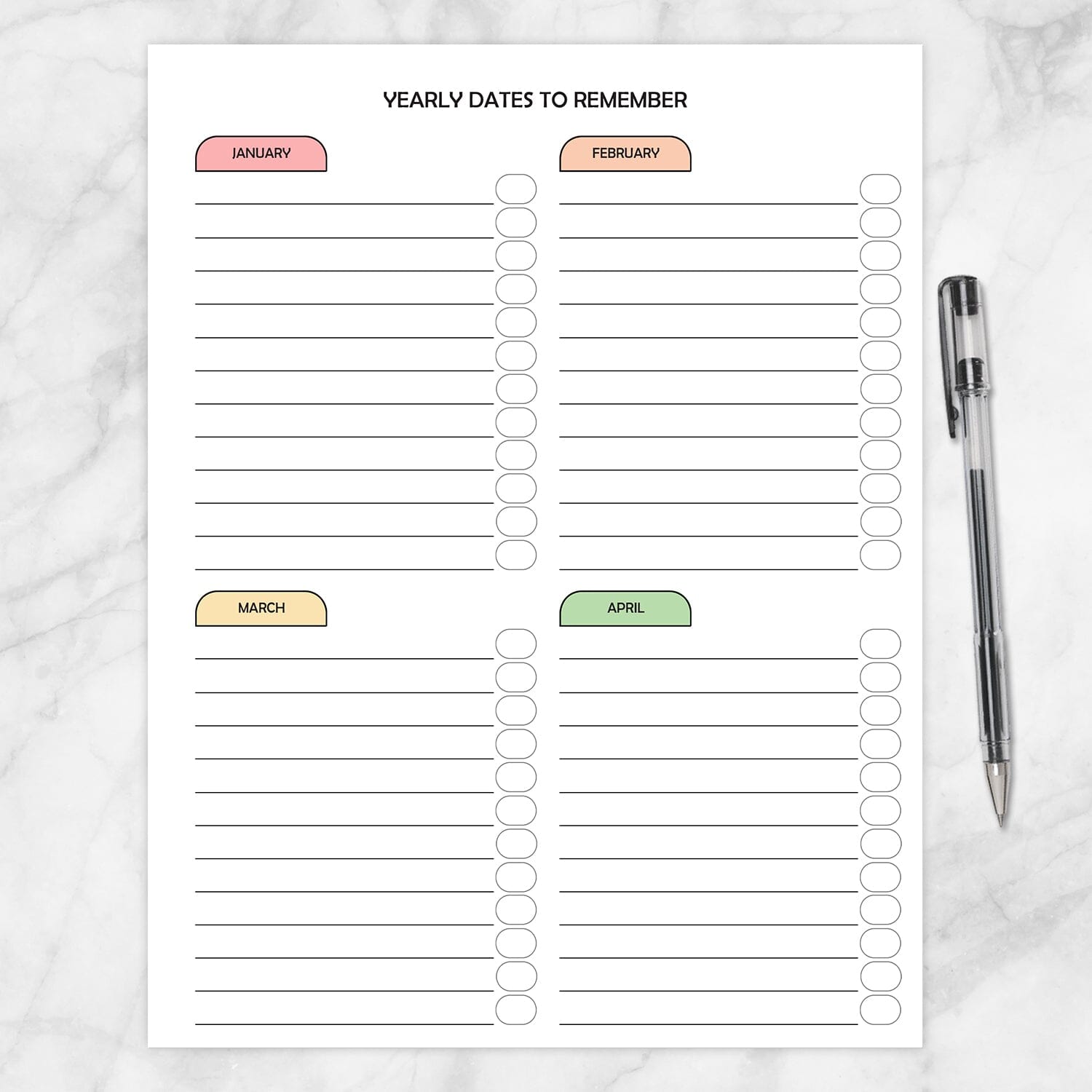 Printable Yearly Dates to Remember (page 1 of 3) at Printable Planning.