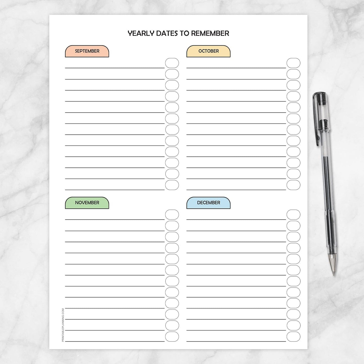 Printable Yearly Dates to Remember (page 3 of 3) at Printable Planning.