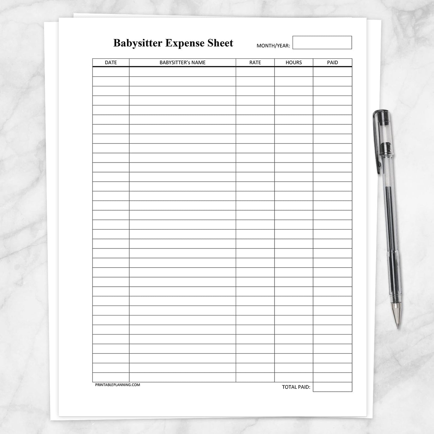 Printable Monthly Babysitter Expense Sheet at Printable Planning.
