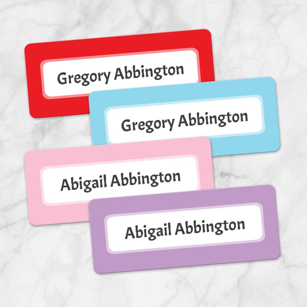 Printable Border Color Name Labels for School Supplies BUNDLE in red, blue, pink, and purple at Printable Planning.