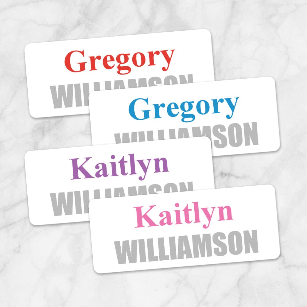 Printable Name Labels for School Supplies on White BUNDLE in red, blue, purple, and pink at Printable Planning.