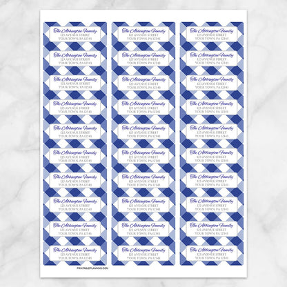 Printable Navy Blue Gingham Pattern Address Labels at Printable Planning. Sheet of 30 labels.