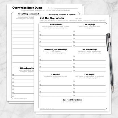 Overwhelm Brain Dump and Task Organizer Printable Worksheets