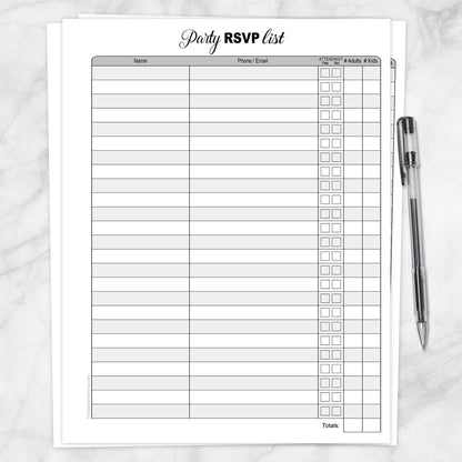 Printable Party RSVP List at Printable Planning.