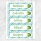Printable Personalized Adorable Frog Green and Blue Plaid Bookmarks at Printable Planning. Sheet of 5 bookmarks.