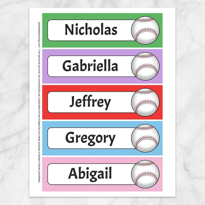 Printable Personalized Baseball Colorful Bookmarks at Printable Planning. Sheet of 5 bookmarks.