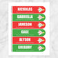 Printable Personalized Christmas Holiday Tree Red Green Bookmarks at Printable Planning. Sheet of 6 bookmarks.