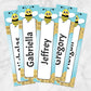 Printable Personalized Cute Honeycomb Bee Bookmarks at Printable Planning. Example of 5 bookmarks.