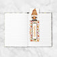 Printable Personalized Fall Pumpkin Gnome Bookmarks at Printable Planning. Example of bookmark in an open hardcover notebook.