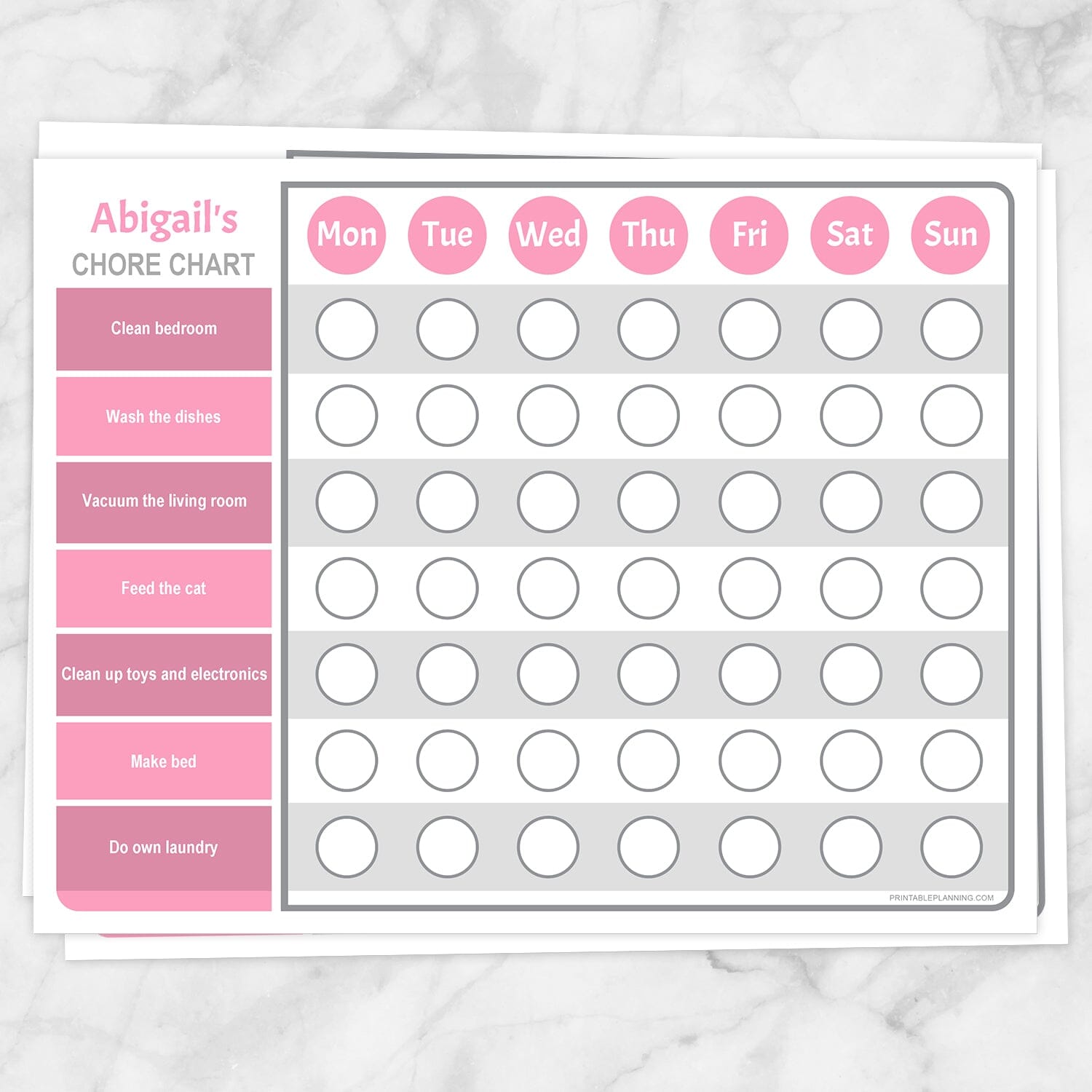 Printable Personalized Chore Chart, Pink Weekly Page at Printable Planning.