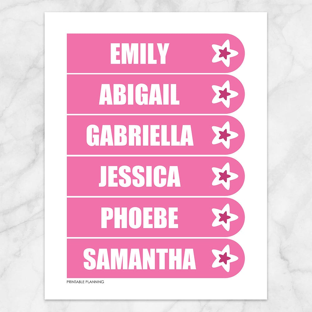 Printable Personalized Pink Star Bookmarks at Printable Planning. Sheet of 6 bookmarks.